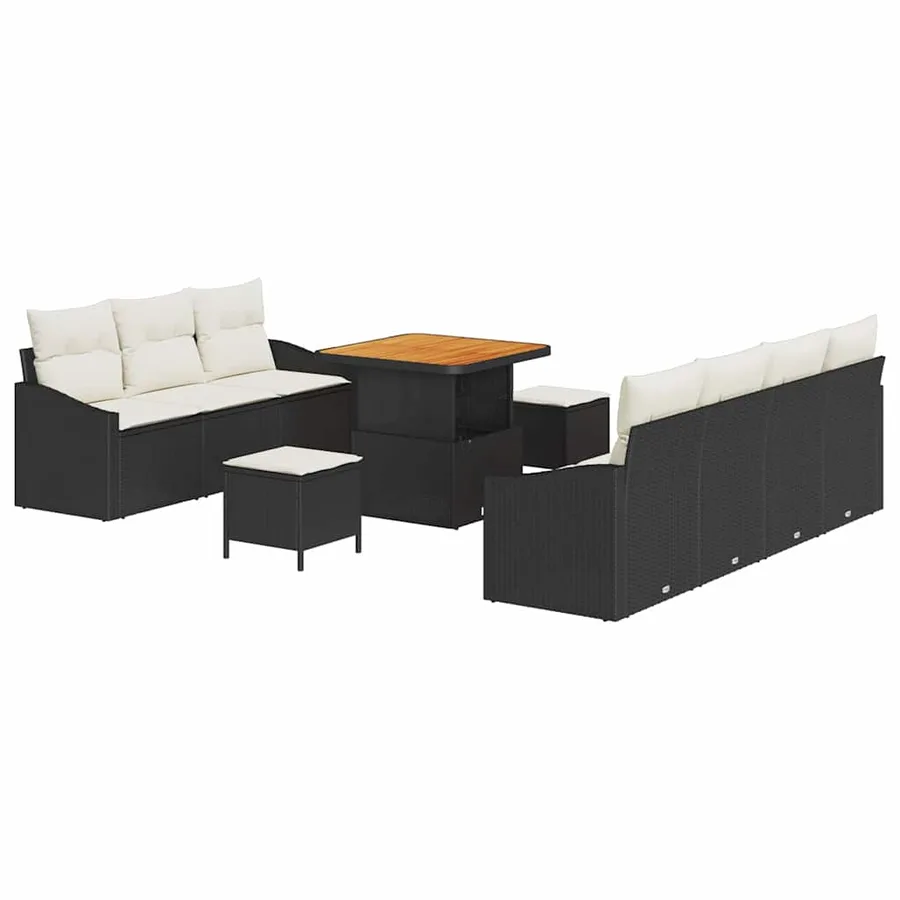 Ensemble de canapé de jardin avec coussin 10 pcs Noir polyrotin - 2