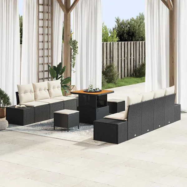 Ensemble de canapé de jardin 10 pcs Noir Poly rotin