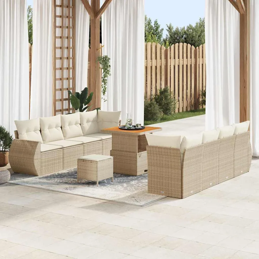 Ensemble de canapé de jardin 11 pcs Beige Poly rotin