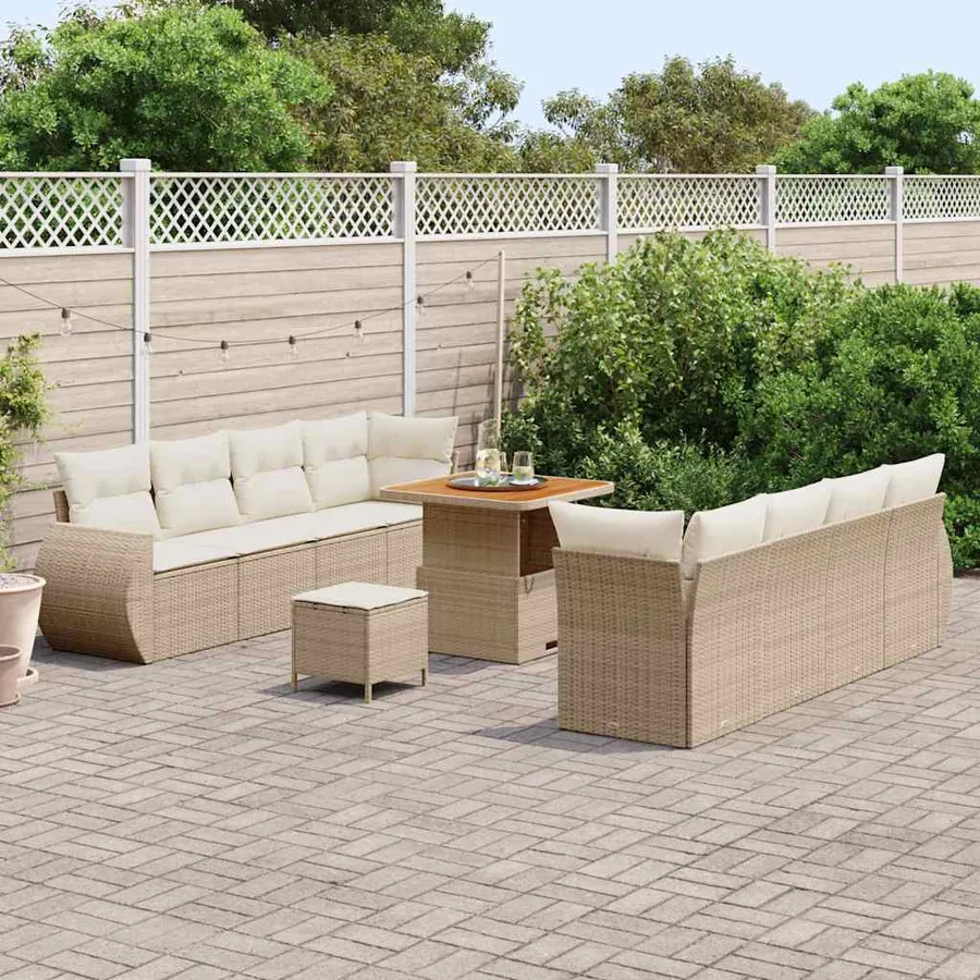 Ensemble de canapé de jardin 11 pcs Beige Poly rotin - 3