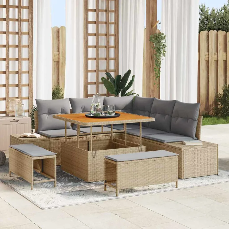 Ensemble de canapé de jardin 8 pcs Beige Poly rotin