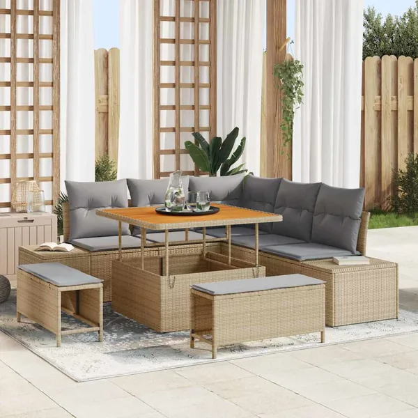 Ensemble de canapé de jardin 8 pcs Beige Poly rotin