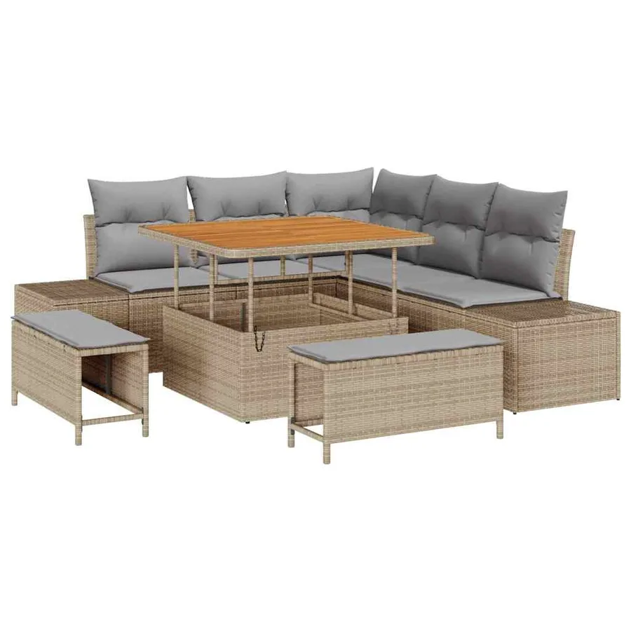 Ensemble de canapé de jardin 8 pcs Beige Poly rotin - 2