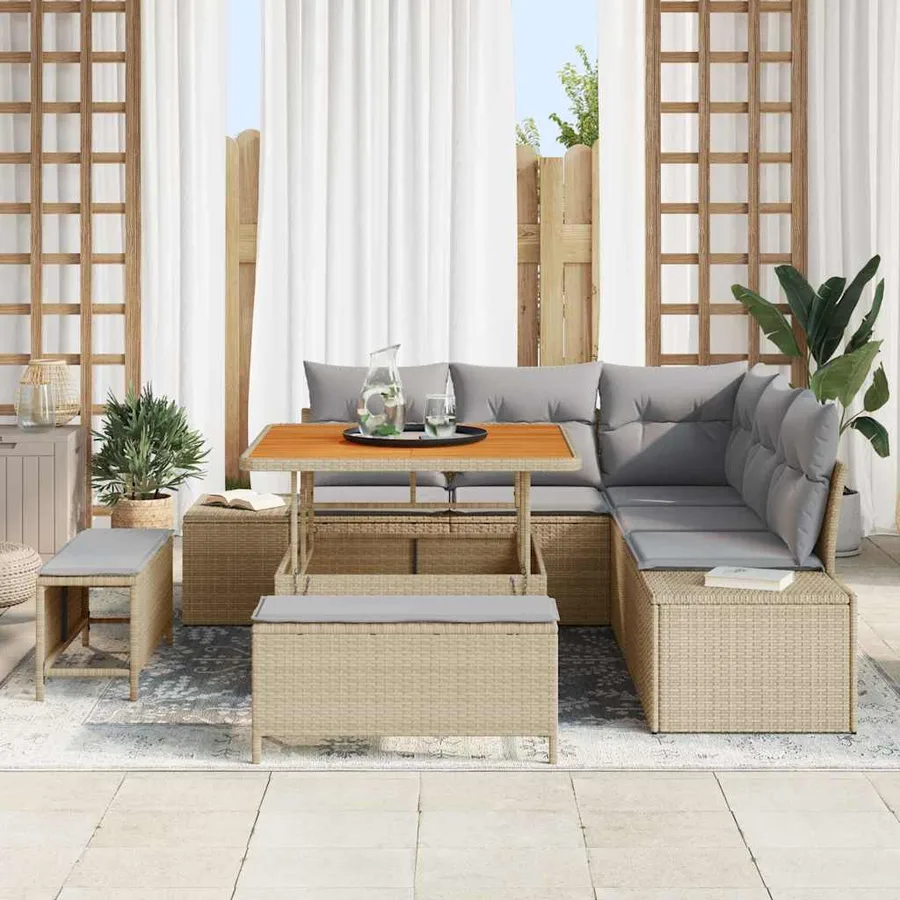 Ensemble de canapé de jardin 8 pcs Beige Poly rotin - 3