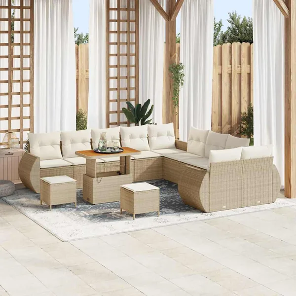 Ensemble de canapé de jardin avec coussin 13 pcs beige et crème