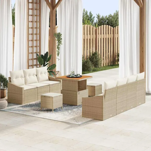 Ensemble de canapé de jardin avec coussin 10 pcs Beige et crème