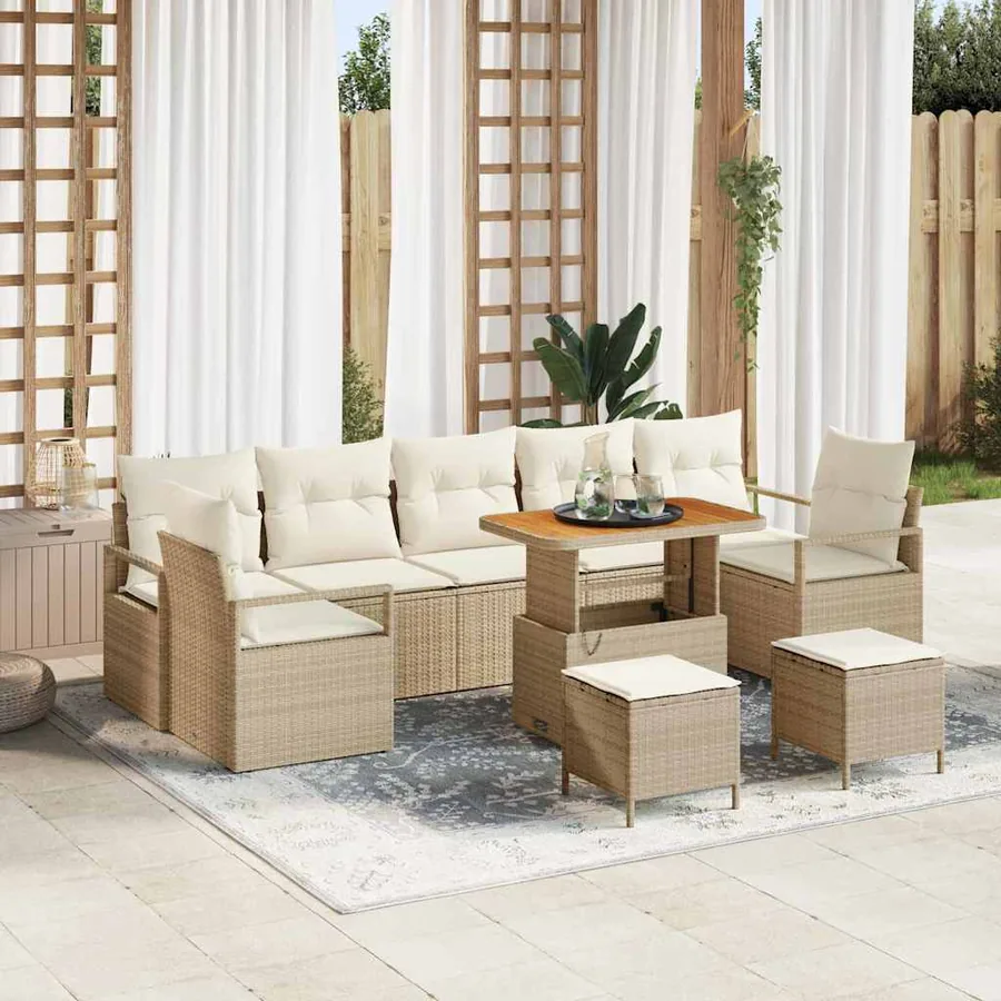 Ensemble de canapé de jardin 10 pcs Beige polyrotin
