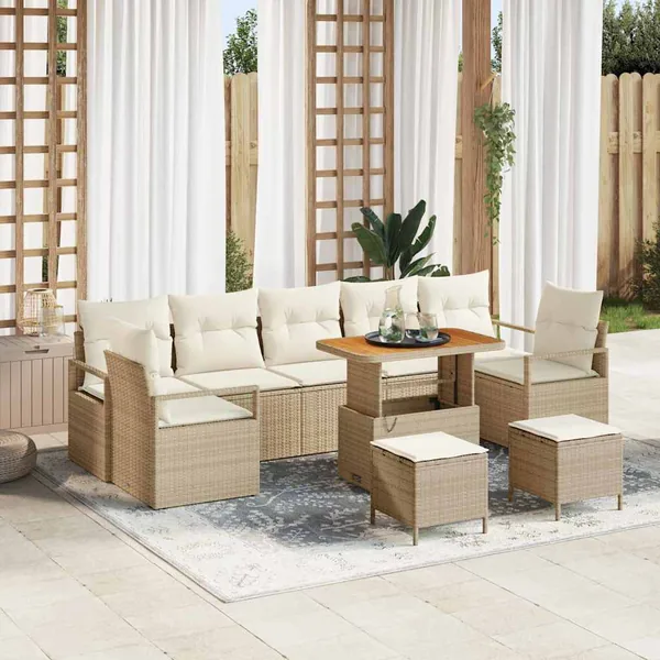 Ensemble de canapé de jardin 10 pcs Beige polyrotin