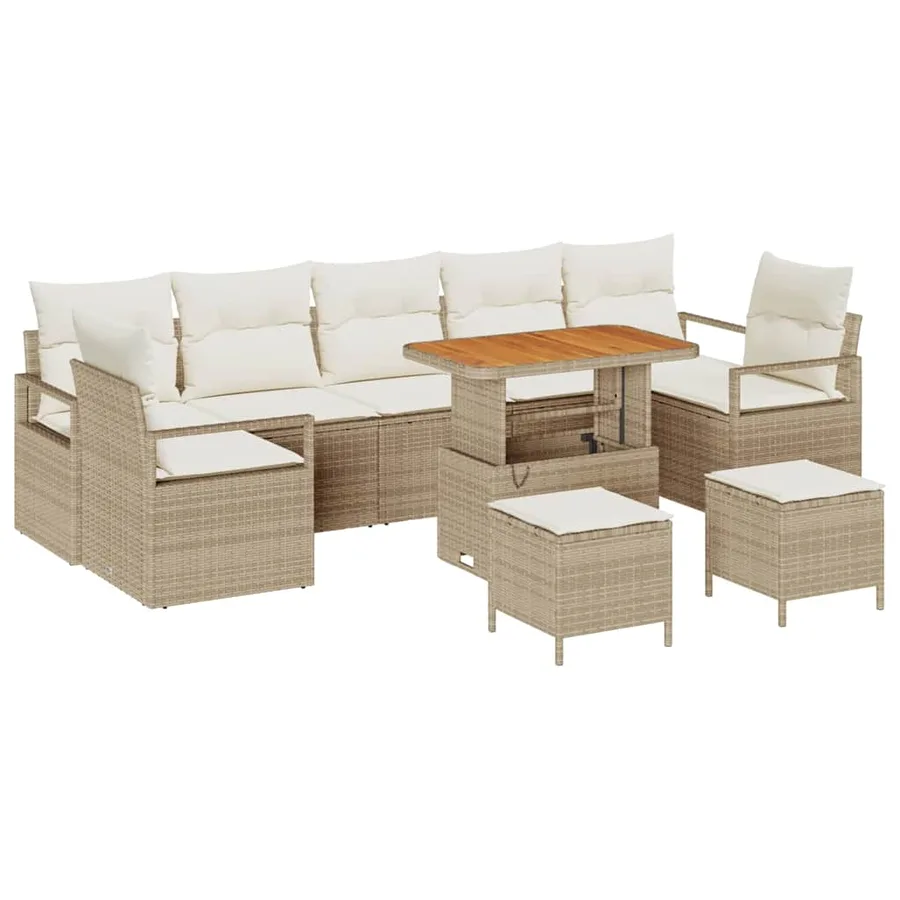 Ensemble de canapé de jardin 10 pcs Beige polyrotin - 2