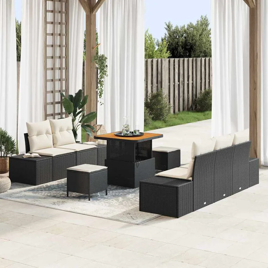 Ensemble de canapé de jardin avec coussin 8 pcs Noir polyrotin