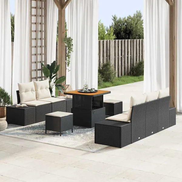 Ensemble de canapé de jardin avec coussin 8 pcs Noir polyrotin