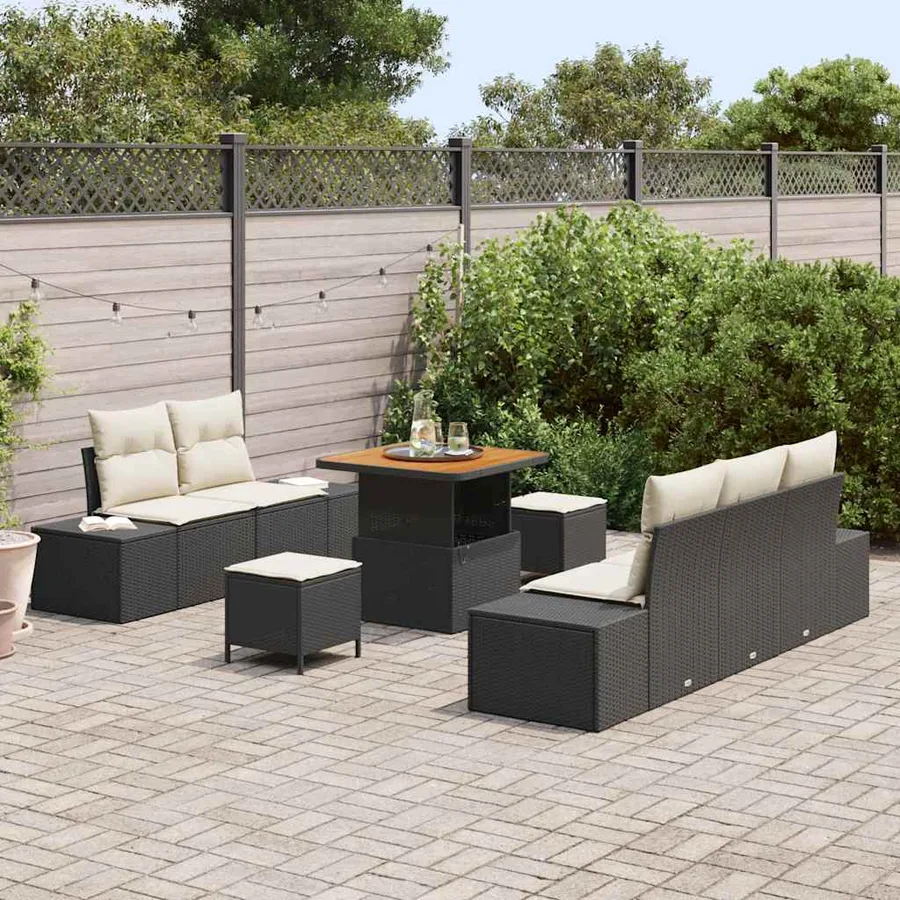 Ensemble de canapé de jardin avec coussin 8 pcs Noir polyrotin - 3
