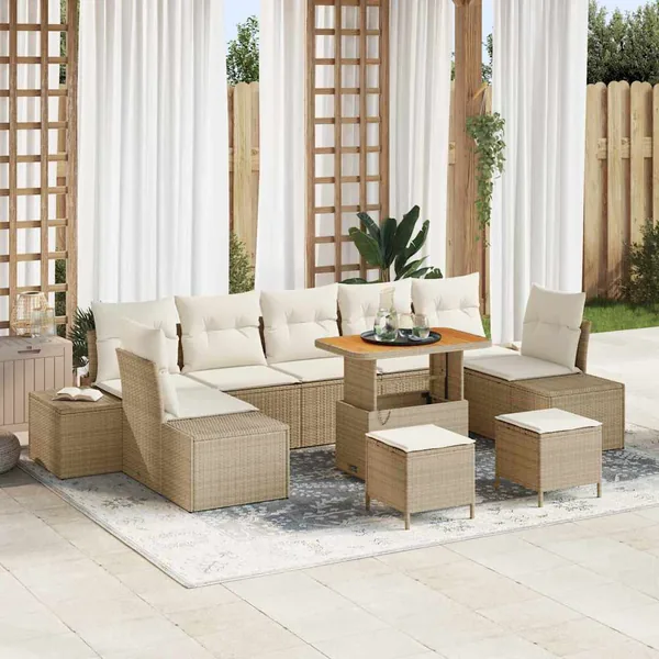 Ensemble de canapé de jardin 10 pcs Beige polyrotin