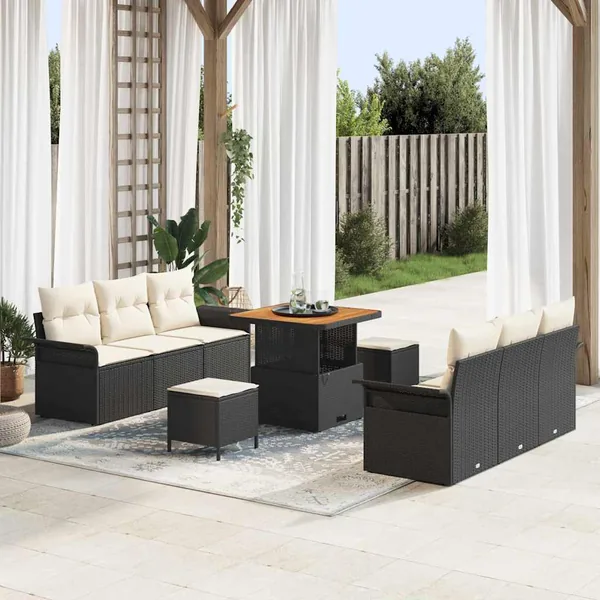Ensemble de canapé de jardin avec coussin 9 pcs Noir et Crème
