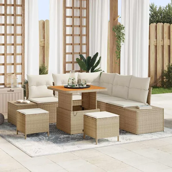 Ensemble de canapé de jardin 8 pcs Beige Poly rotin