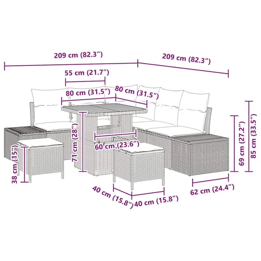 Ensemble de canapé de jardin 8 pcs Beige Poly rotin - 14