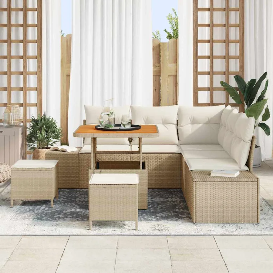 Ensemble de canapé de jardin 8 pcs Beige Poly rotin - 3