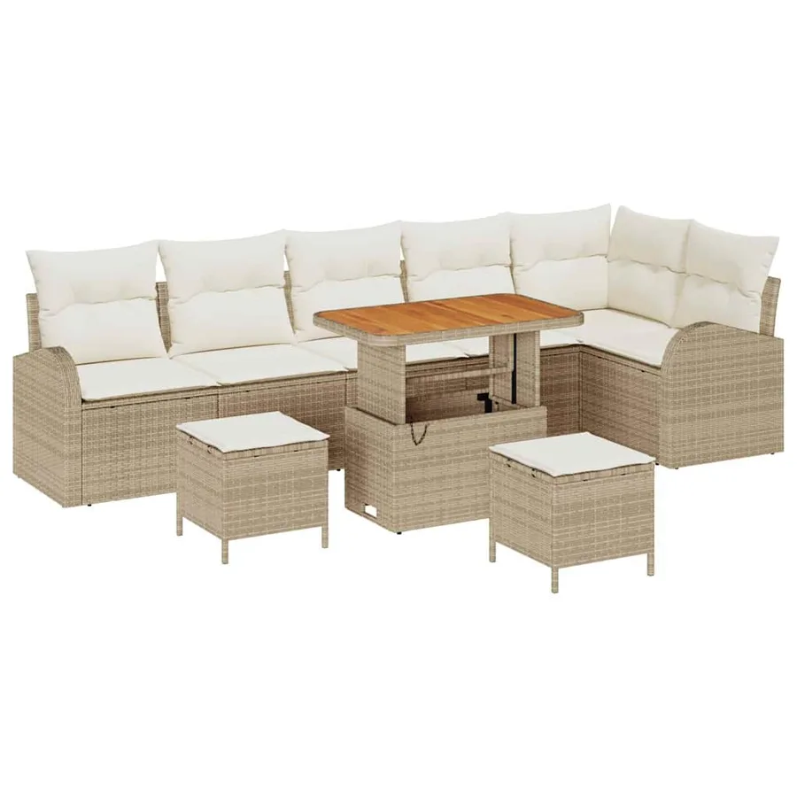 Ensemble de canapé de jardin avec coussin 9 pcs Beige polyrotin - 2
