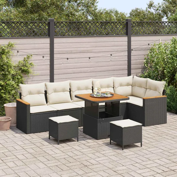 Ensemble de canapé de jardin 9 pcs Noir polyrotin