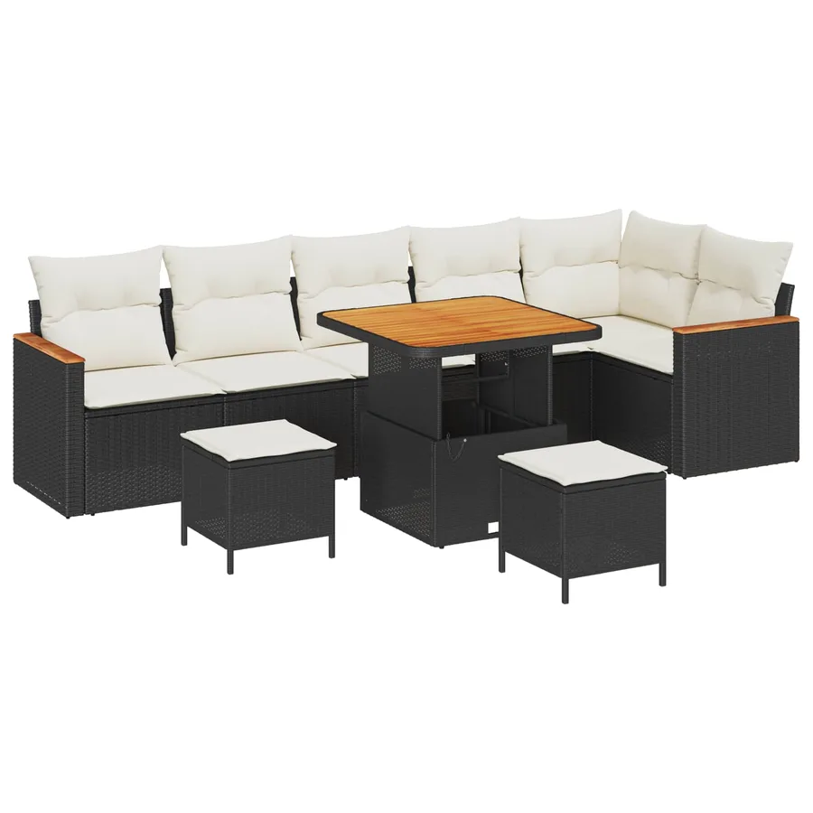 Ensemble de canapé de jardin 9 pcs Noir polyrotin - 2