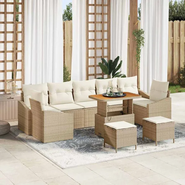 Ensemble de canapé de jardin 10 pcs Beige polyrotin