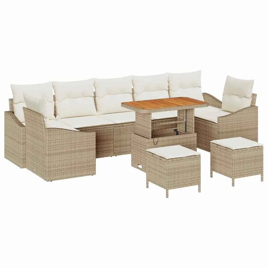 Ensemble de canapé de jardin 10 pcs Beige polyrotin - 2