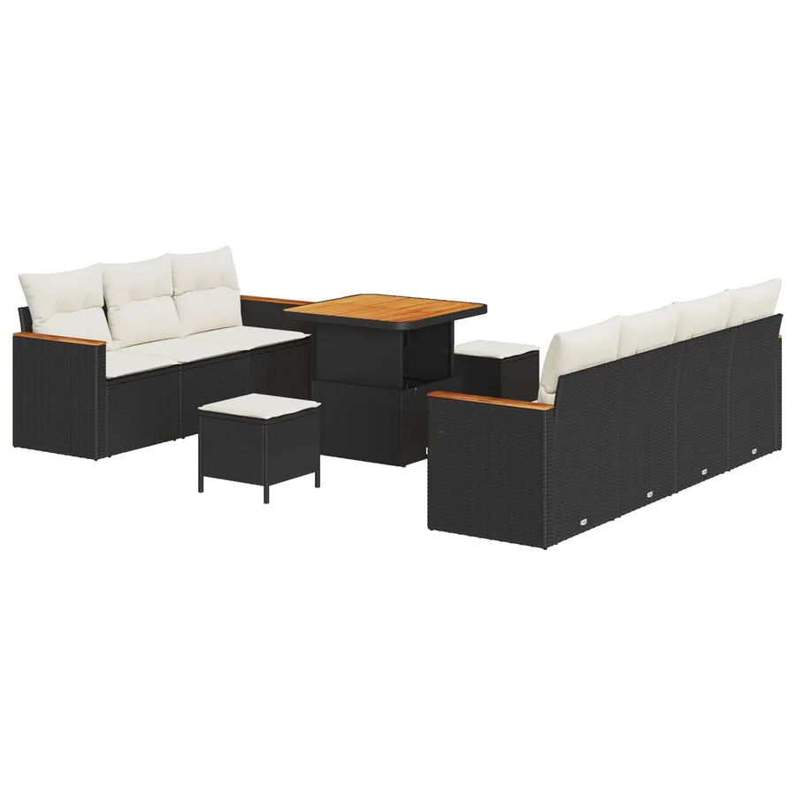 Ensemble de canapé de jardin 10 pcs Noir polyrotin - 2