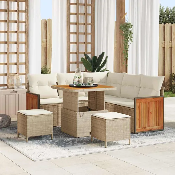 Ensemble de canapé de jardin 9 pcs Beige et crème polyrotin