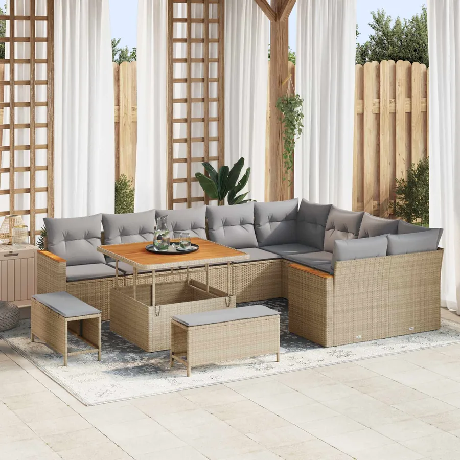Ensemble de canapé de jardin 12 pcs Beige polyrotin