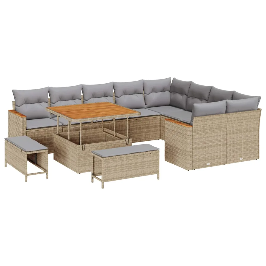 Ensemble de canapé de jardin 12 pcs Beige polyrotin - 2