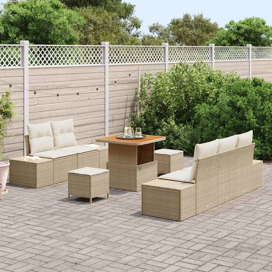 Ensemble de canapé de jardin 8 pcs Beige Poly rotin - 3