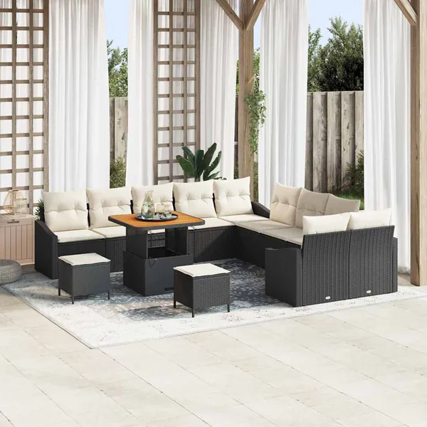 Ensemble de canapé de jardin avec coussin 13 pcs Noir polyrotin
