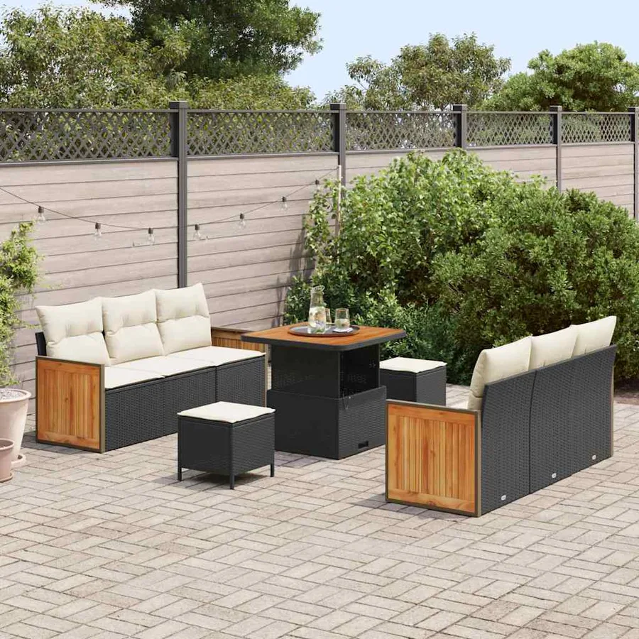 Ensemble de canapé de jardin 11 pcs Noir et Crème polyrotin - 3