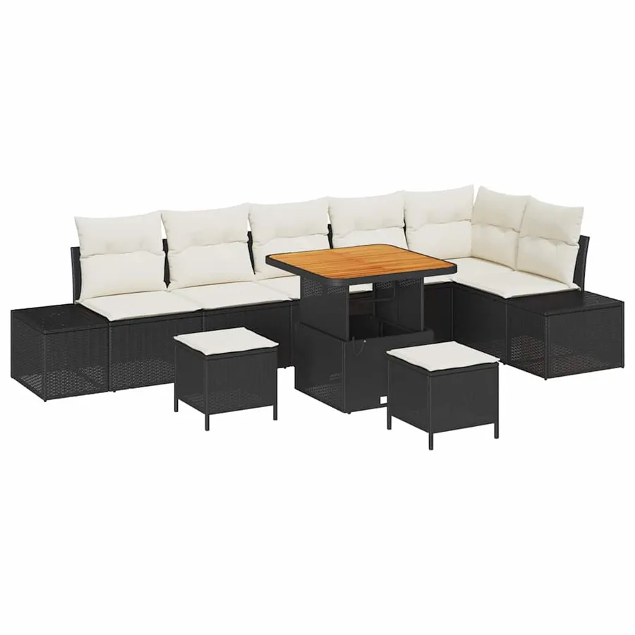 Ensemble de canapé de jardin avec coussin 9 pcs Noir polyrotin - 2