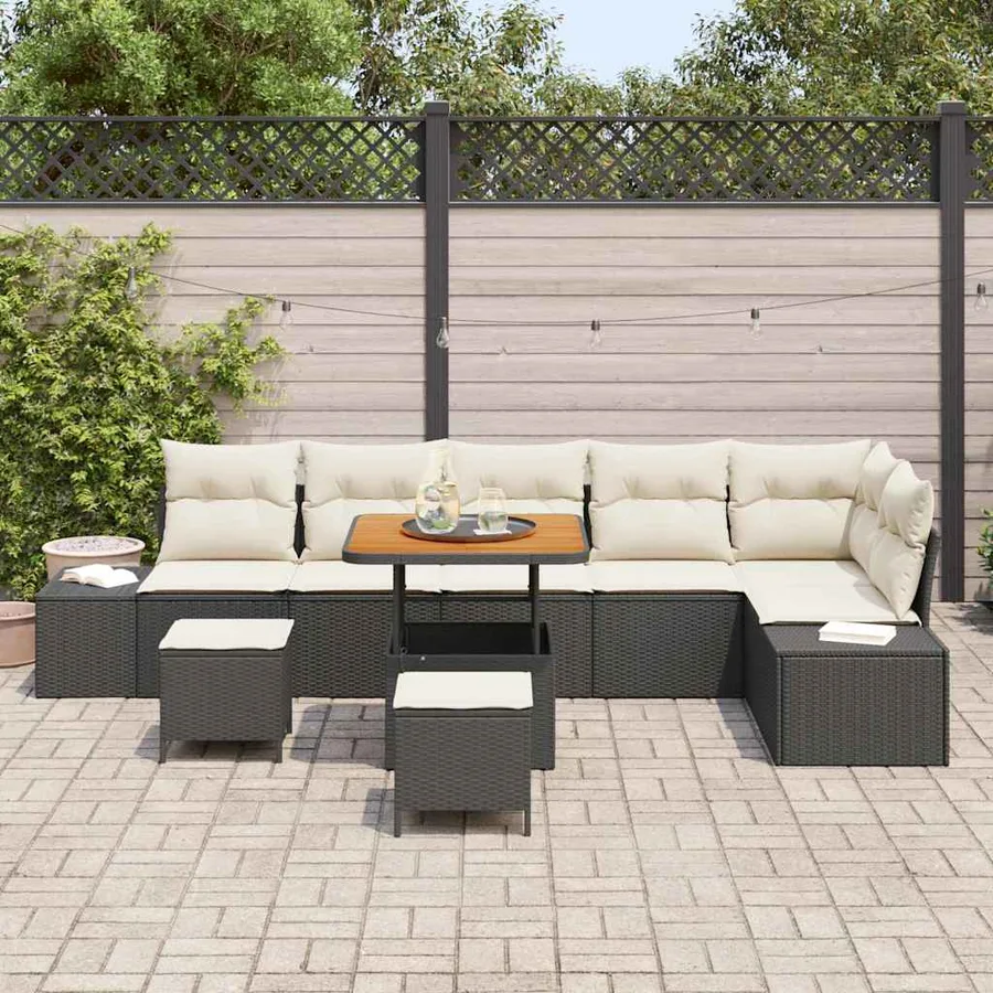 Ensemble de canapé de jardin avec coussin 9 pcs Noir polyrotin - 3