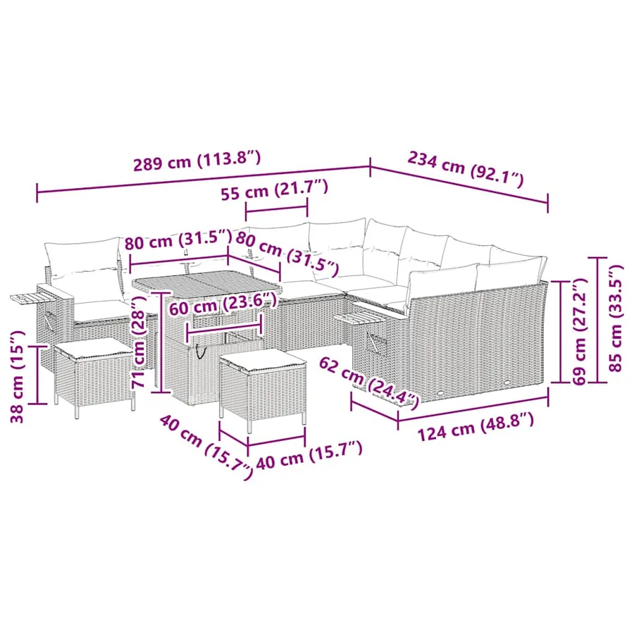 Ensemble de canapé de jardin 13 pcs Noir et Crème polyrotin - 19