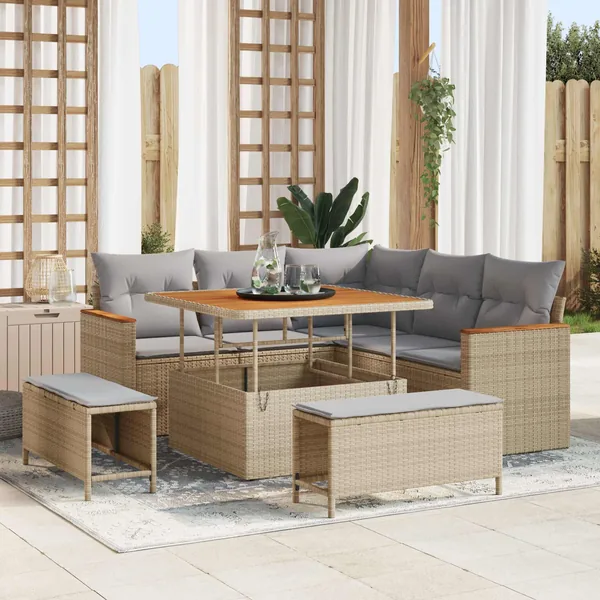 Ensemble de canapé de jardin 8 pcs Beige polyrotin