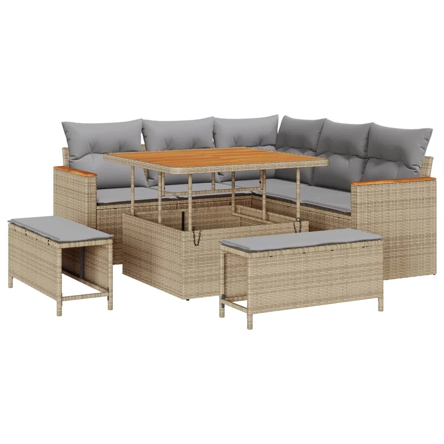 Ensemble de canapé de jardin 8 pcs Beige polyrotin - 2