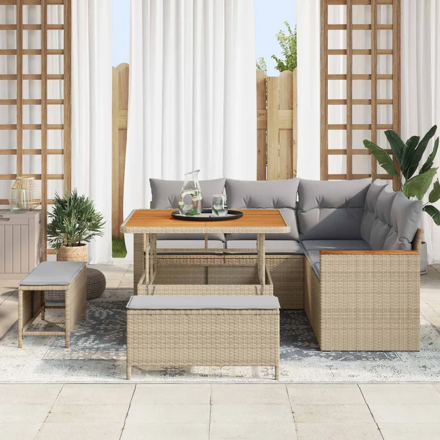 Ensemble de canapé de jardin 8 pcs Beige polyrotin - 3