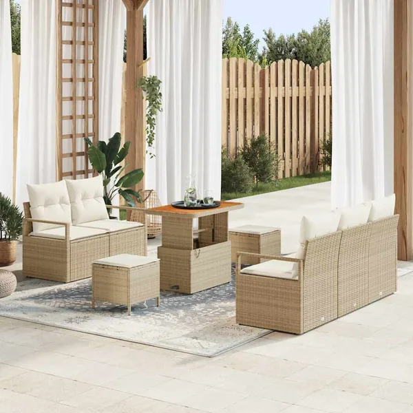 Ensemble de canapé de jardin avec coussin 8 pcs Beige et crème