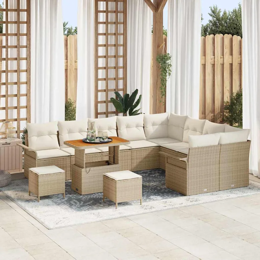 Ensemble de canapé de jardin avec coussin 12 pcs Beige et crème