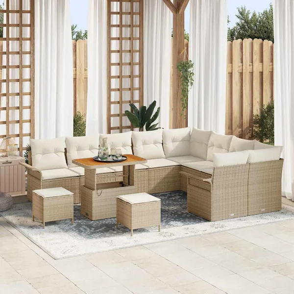 Ensemble de canapé de jardin avec coussin 12 pcs Beige et crème