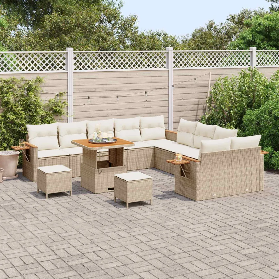 Ensemble de canapé de jardin 13 pcs Beige polyrotin - 3