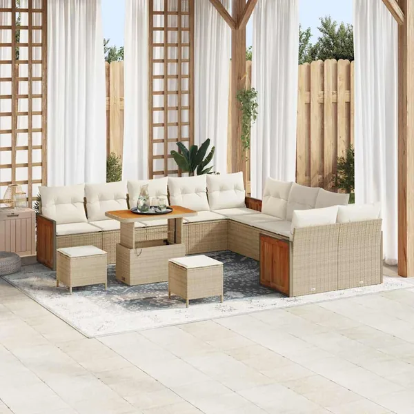 Ensemble de canapé de jardin 17 pcs Beige et crème polyrotin