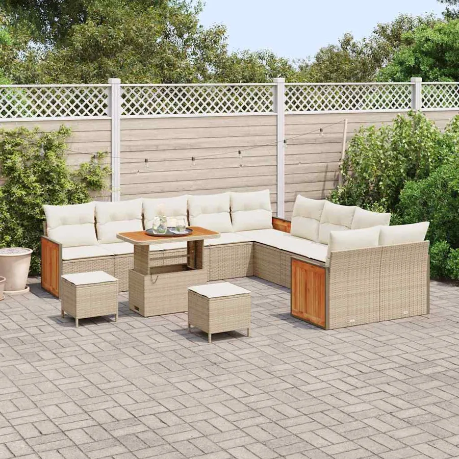 Ensemble de canapé de jardin 17 pcs Beige et crème polyrotin - 3
