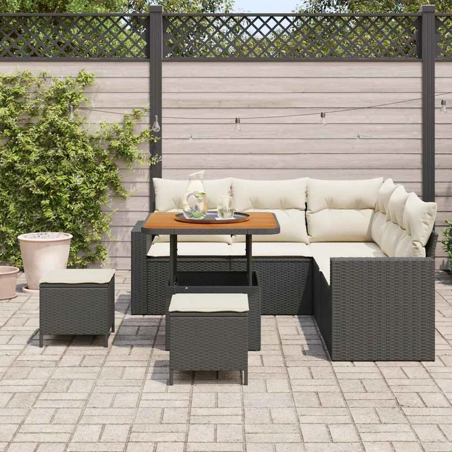 Ensemble de canapé de jardin 9 pcs Noir et Crème polyrotin - 3
