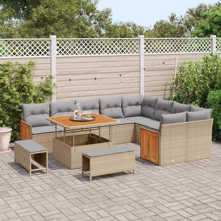 Ensemble de canapé de jardin 13 pcs Beige et Gris clair - 3