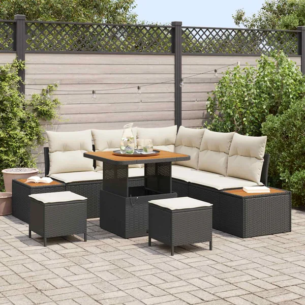 Ensemble de canapé de jardin avec coussin 8 pcs Noir et Crème