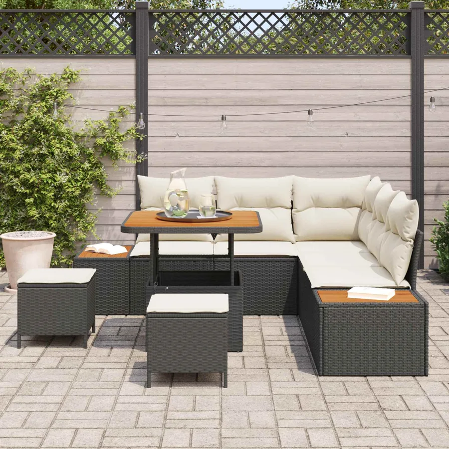 Ensemble de canapé de jardin avec coussin 8 pcs Noir et Crème - 3