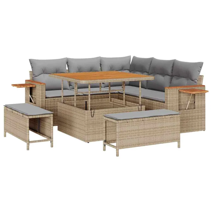 Ensemble de canapé de jardin 9 pcs Beige et Gris clair - 2
